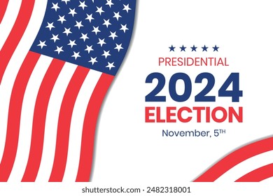 Fondo de las elecciones presidenciales de USA 2024 con diseño de colores de la bandera estadounidense. Anuncio del evento electoral, tarjeta, afiche, Plantilla, comunicación de votación, antecedentes. Día de la votación, 5 de noviembre. Ilustración vectorial.