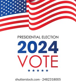 USA 2024 Presidential Election background with American flag colors design. Election event banner, card, poster, template, voting communication, background. Vote day, November 5. Vector illustration.