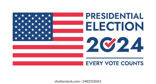 Fondo de las elecciones presidenciales de USA 2024 con diseño de colores de la bandera estadounidense. Anuncio del evento electoral, tarjeta, afiche, Plantilla, comunicación de votación, antecedentes. Día de la votación, 5 de noviembre. Ilustración vectorial.