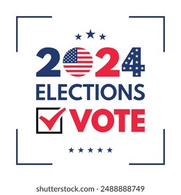 Fondo de las elecciones presidenciales de USA 2024 con diseño de colores de la bandera estadounidense. Anuncio del evento electoral, tarjeta, afiche, Plantilla, comunicación de votación, antecedentes. Día de la votación, 5 de noviembre. Ilustración vectorial.