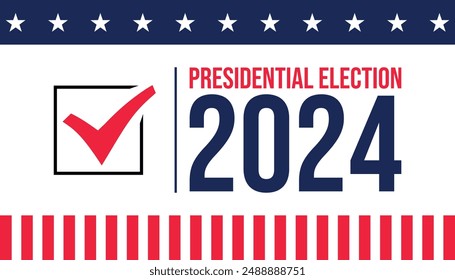 Fondo de las elecciones presidenciales de USA 2024 con diseño de colores de la bandera estadounidense. Anuncio del evento electoral, tarjeta, afiche, Plantilla, comunicación de votación, antecedentes. Día de la votación, 5 de noviembre. Ilustración vectorial.