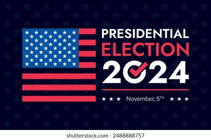 Fondo de las elecciones presidenciales de USA 2024 con diseño de colores de la bandera estadounidense. Anuncio del evento electoral, tarjeta, afiche, Plantilla, comunicación de votación, antecedentes. Día de la votación, 5 de noviembre. Ilustración vectorial.