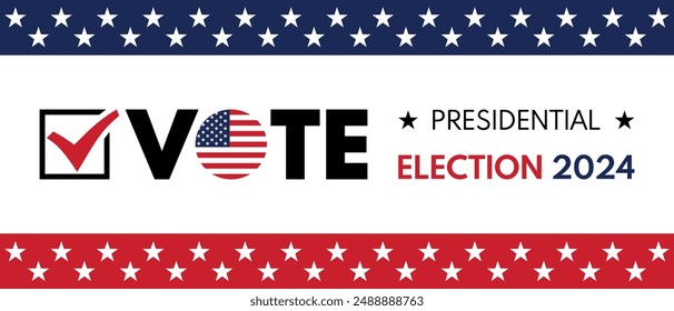 Fondo de las elecciones presidenciales de USA 2024 con diseño de colores de la bandera estadounidense. Anuncio del evento electoral, tarjeta, afiche, Plantilla, comunicación de votación, antecedentes. Día de la votación, 5 de noviembre. Ilustración vectorial.