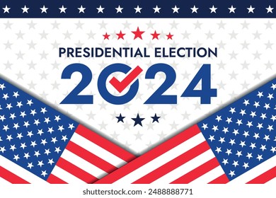 Fondo de las elecciones presidenciales de USA 2024 con diseño de colores de la bandera estadounidense. Anuncio del evento electoral, tarjeta, afiche, Plantilla, comunicación de votación, antecedentes. Día de la votación, 5 de noviembre. Ilustración vectorial.