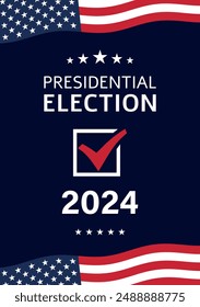 Fondo de las elecciones presidenciales de USA 2024 con diseño de colores de la bandera estadounidense. Anuncio del evento electoral, tarjeta, afiche, Plantilla, comunicación de votación, antecedentes. Día de la votación, 5 de noviembre. Ilustración vectorial.