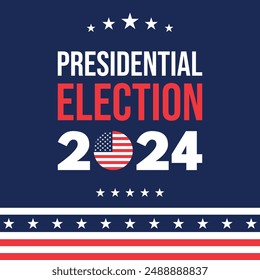 Fondo de las elecciones presidenciales de USA 2024 con diseño de colores de la bandera estadounidense. Anuncio del evento electoral, tarjeta, afiche, Plantilla, comunicación de votación, antecedentes. Día de la votación, 5 de noviembre. Ilustración vectorial.