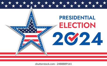 Fondo de las elecciones presidenciales de USA 2024 con diseño de colores de la bandera estadounidense. Anuncio del evento electoral, tarjeta, afiche, Plantilla, comunicación de votación, antecedentes. Día de la votación, 5 de noviembre. Ilustración vectorial.