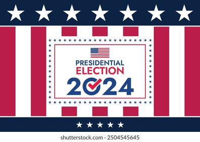 Fondo de las elecciones presidenciales de Estados Unidos 2024 con diseño de colores de bandera estadounidense. Anuncio del evento electoral, tarjeta, cartel, Plantilla, comunicación de votación, antecedentes. Día de votación, 5 de noviembre. Ilustración vectorial.