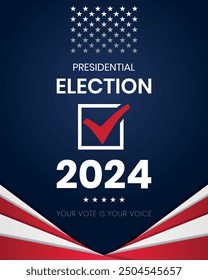 Fondo de las elecciones presidenciales de Estados Unidos 2024 con diseño de colores de bandera estadounidense. Anuncio del evento electoral, tarjeta, cartel, Plantilla, comunicación de votación, antecedentes. Día de votación, 5 de noviembre. Ilustración vectorial.