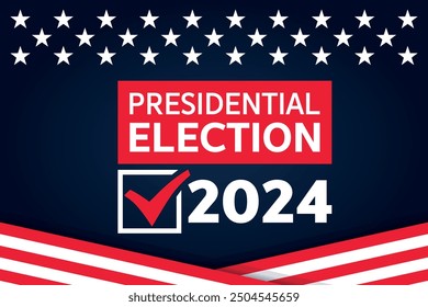 USA 2024 Presidential Election background with American flag colors design. Election event banner, card, poster, template, voting communication, background. Vote day, November 5. Vector illustration.