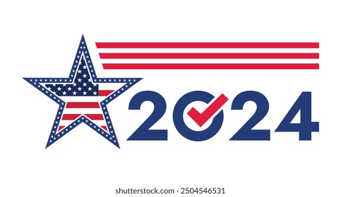 Fondo de las elecciones presidenciales de Estados Unidos 2024 con diseño de colores de bandera estadounidense. Anuncio del evento electoral, tarjeta, cartel, Plantilla, comunicación de votación, antecedentes. Día de votación, 5 de noviembre. Ilustración vectorial.