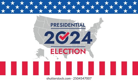 USA 2024 Presidential Election background with American flag colors design. Election event banner, card, poster, template, voting communication, background. Vote day, November 5. Vector illustration.