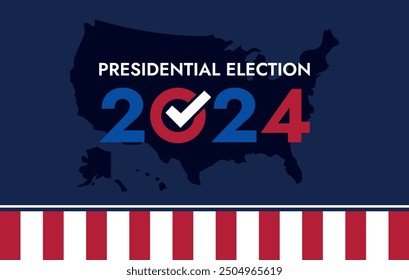 Fondo de las elecciones presidenciales de Estados Unidos 2024 con diseño de colores de bandera estadounidense. Anuncio del evento electoral, tarjeta, cartel, Plantilla, comunicación de votación, antecedentes. Día de votación, 5 de noviembre. Ilustración vectorial.