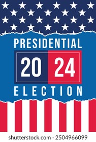 USA 2024 Presidential Election background with American flag colors design. Election event banner, card, poster, template, voting communication, background. Vote day, November 5. Vector illustration.