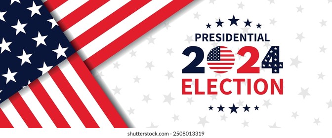 Fondo de las elecciones presidenciales de Estados Unidos 2024 con diseño de colores de bandera estadounidense. Anuncio del evento electoral, tarjeta, cartel, Plantilla, comunicación de votación, antecedentes. Día de votación, 5 de noviembre. Ilustración vectorial.