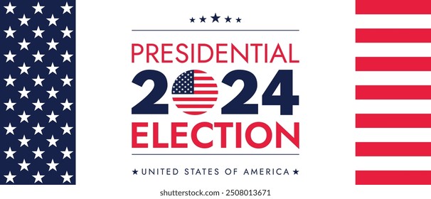 Fondo de las elecciones presidenciales de Estados Unidos 2024 con diseño de colores de bandera estadounidense. Anuncio del evento electoral, tarjeta, cartel, Plantilla, comunicación de votación, antecedentes. Día de votación, 5 de noviembre. Ilustración vectorial.