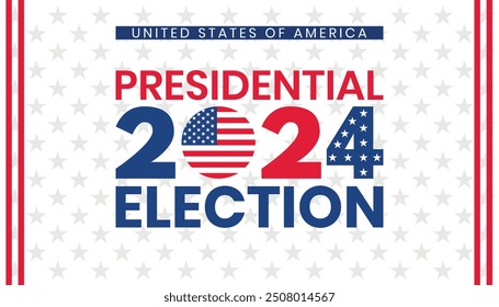 Fondo de las elecciones presidenciales de Estados Unidos 2024 con diseño de colores de bandera estadounidense. Anuncio del evento electoral, tarjeta, cartel, Plantilla, comunicación de votación, antecedentes. Día de votación, 5 de noviembre. Ilustración vectorial.