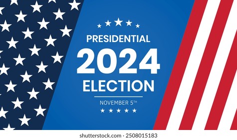 USA 2024 Presidential Election background with American flag colors design. Election event banner, card, poster, template, voting communication, background. Vote day, November 5. Vector illustration.