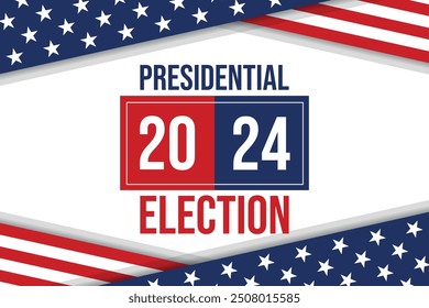 Fondo de las elecciones presidenciales de Estados Unidos 2024 con diseño de colores de bandera estadounidense. Anuncio del evento electoral, tarjeta, cartel, Plantilla, comunicación de votación, antecedentes. Día de votación, 5 de noviembre. Ilustración vectorial.