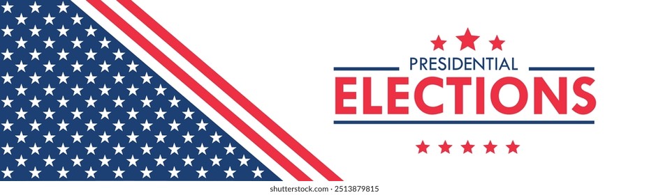 Fondo de las elecciones presidenciales de Estados Unidos 2024 con diseño de colores de bandera estadounidense. Anuncio del evento electoral, tarjeta, cartel, Plantilla, comunicación de votación, antecedentes. Día de votación, 5 de noviembre. Ilustración vectorial.