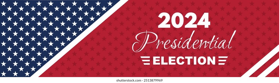 Fondo de las elecciones presidenciales de Estados Unidos 2024 con diseño de colores de bandera estadounidense. Anuncio del evento electoral, tarjeta, cartel, Plantilla, comunicación de votación, antecedentes. Día de votación, 5 de noviembre. Ilustración vectorial.