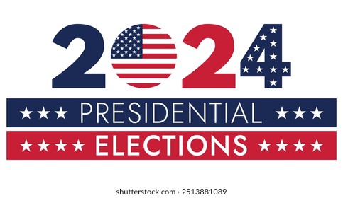 Fondo de las elecciones presidenciales de Estados Unidos 2024 con diseño de colores de bandera estadounidense. Anuncio del evento electoral, tarjeta, cartel, Plantilla, comunicación de votación, antecedentes. Día de votación, 5 de noviembre. Ilustración vectorial.