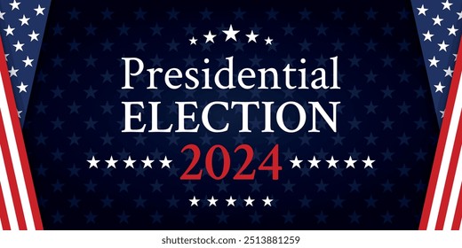 Fondo de las elecciones presidenciales de Estados Unidos 2024 con diseño de colores de bandera estadounidense. Anuncio del evento electoral, tarjeta, cartel, Plantilla, comunicación de votación, antecedentes. Día de votación, 5 de noviembre. Ilustración vectorial.