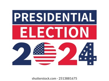 Fondo de las elecciones presidenciales de Estados Unidos 2024 con diseño de colores de bandera estadounidense. Anuncio del evento electoral, tarjeta, cartel, Plantilla, comunicación de votación, antecedentes. Día de votación, 5 de noviembre. Ilustración vectorial.