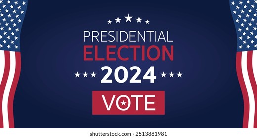 USA 2024 Presidential Election background with American flag colors design. Election event banner, card, poster, template, voting communication, background. Vote day, November 5. Vector illustration.