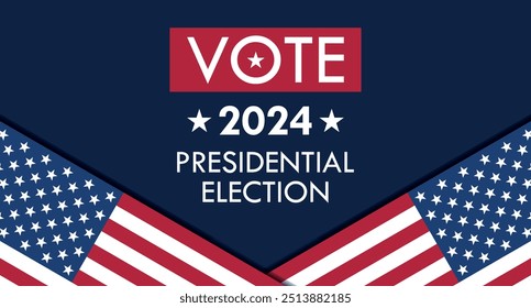 USA 2024 Presidential Election background with American flag colors design. Election event banner, card, poster, template, voting communication, background. Vote day, November 5. Vector illustration.