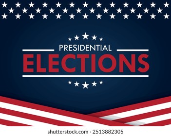 Fondo de las elecciones presidenciales de Estados Unidos 2024 con diseño de colores de bandera estadounidense. Anuncio del evento electoral, tarjeta, cartel, Plantilla, comunicación de votación, antecedentes. Día de votación, 5 de noviembre. Ilustración vectorial.