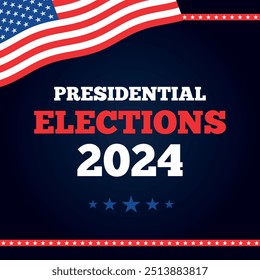 Fondo de las elecciones presidenciales de Estados Unidos 2024 con diseño de colores de bandera estadounidense. Anuncio del evento electoral, tarjeta, cartel, Plantilla, comunicación de votación, antecedentes. Día de votación, 5 de noviembre. Ilustración vectorial.