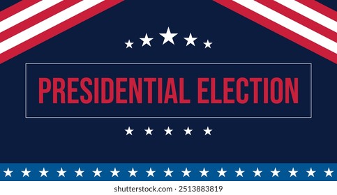 Fondo de las elecciones presidenciales de Estados Unidos 2024 con diseño de colores de bandera estadounidense. Anuncio del evento electoral, tarjeta, cartel, Plantilla, comunicación de votación, antecedentes. Día de votación, 5 de noviembre. Ilustración vectorial.