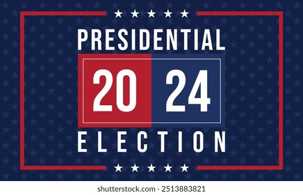 Fondo de las elecciones presidenciales de Estados Unidos 2024 con diseño de colores de bandera estadounidense. Anuncio del evento electoral, tarjeta, cartel, Plantilla, comunicación de votación, antecedentes. Día de votación, 5 de noviembre. Ilustración vectorial.