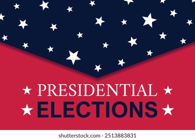 Fondo de las elecciones presidenciales de Estados Unidos 2024 con diseño de colores de bandera estadounidense. Anuncio del evento electoral, tarjeta, cartel, Plantilla, comunicación de votación, antecedentes. Día de votación, 5 de noviembre. Ilustración vectorial.