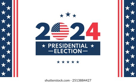 Fondo de las elecciones presidenciales de Estados Unidos 2024 con diseño de colores de bandera estadounidense. Anuncio del evento electoral, tarjeta, cartel, Plantilla, comunicación de votación, antecedentes. Día de votación, 5 de noviembre. Ilustración vectorial.