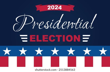 Fondo de las elecciones presidenciales de Estados Unidos 2024 con diseño de colores de bandera estadounidense. Anuncio del evento electoral, tarjeta, cartel, Plantilla, comunicación de votación, antecedentes. Día de votación, 5 de noviembre. Ilustración vectorial.