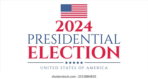 Fondo de las elecciones presidenciales de Estados Unidos 2024 con diseño de colores de bandera estadounidense. Anuncio del evento electoral, tarjeta, cartel, Plantilla, comunicación de votación, antecedentes. Día de votación, 5 de noviembre. Ilustración vectorial.