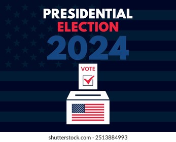 Fondo de las elecciones presidenciales de Estados Unidos 2024 con diseño de colores de bandera estadounidense. Anuncio del evento electoral, tarjeta, cartel, Plantilla, comunicación de votación, antecedentes. Día de votación, 5 de noviembre. Ilustración vectorial.