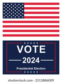 Fondo de las elecciones presidenciales de Estados Unidos 2024 con diseño de colores de bandera estadounidense. Anuncio del evento electoral, tarjeta, cartel, Plantilla, comunicación de votación, antecedentes. Día de votación, 5 de noviembre. Ilustración vectorial.