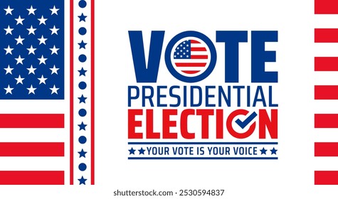 USA 2024 Fondo de la elección presidencial o diseño de Anuncio con bandera estadounidense. uso para el Anuncio del evento electoral, tarjeta, póster, fondo. EE.UU. Vote o Elección 2024. Anuncio de campaña electoral política.