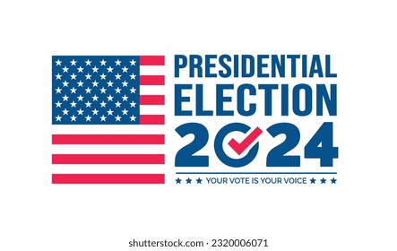 USA 2024 Presidential Elections Event Banner, background, card, poster design. Presidential Elections 2024 Banner with American colors design and typography. Vote day, November 5. US Election.