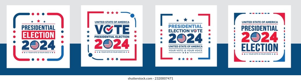 USA 2024 Presidential Elections Event social media post Banner, background, card, poster design set with American colors design and typography. Vote day, November 5. US Election.