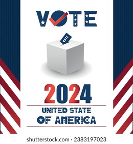 USA 2024 Presidential Elections Event Banner, background, card, poster design. Presidential Elections 2024 Banner with American colors design and typography. Vote day, November 5. US Election.