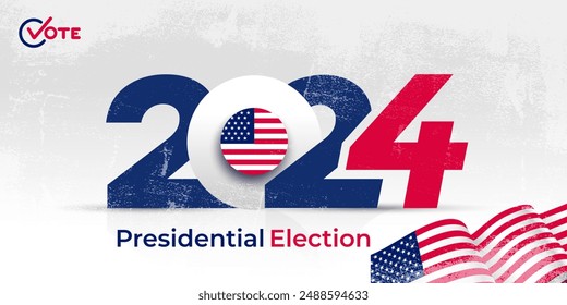 USA 2024 Presidential Elections Event. Presidential Elections 2024 banner with American colors design vector. Template banner, background, card, poster design vector. Vote day, November 5. US Election