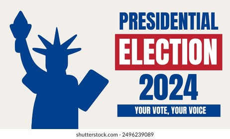 USA 2024 Elecciones Presidenciales Evento Anuncio, fondo, tarjeta, diseño de póster. Anuncio de las elecciones presidenciales de 2024 con diseño y tipografía de colores de la bandera estadounidense. Día de votación, 5 de noviembre. Elecciones en Estados Unidos