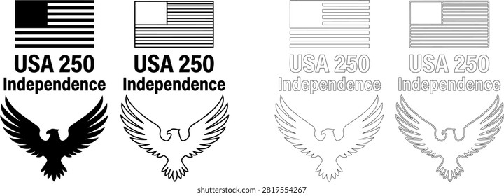 Usa 250 independence day eagle and flag vector illustration set Editable