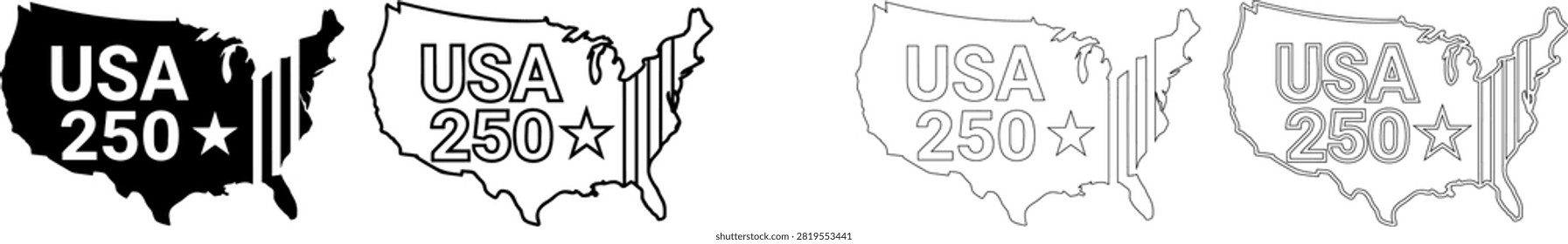 Usa 250th independence day vector map icons set Editable