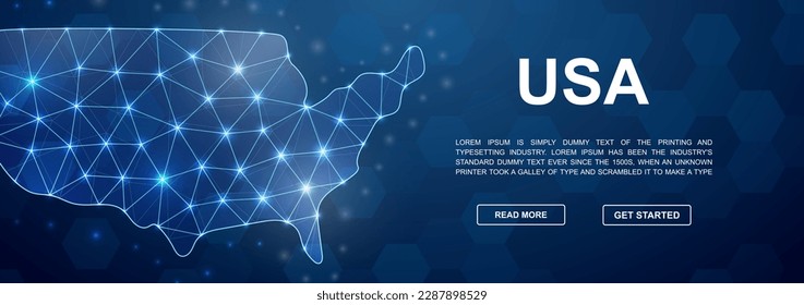 USA 3d low poly head promotion banner. United States of America design illustration concept. Horizontal polygonal Country map poster illustration