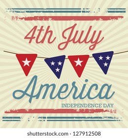 USA (4th July commemorative poster), vintage style. Vector illustration